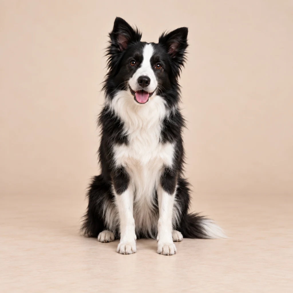 Border collie hitam putih duduk dalam foto dan gambar pensil