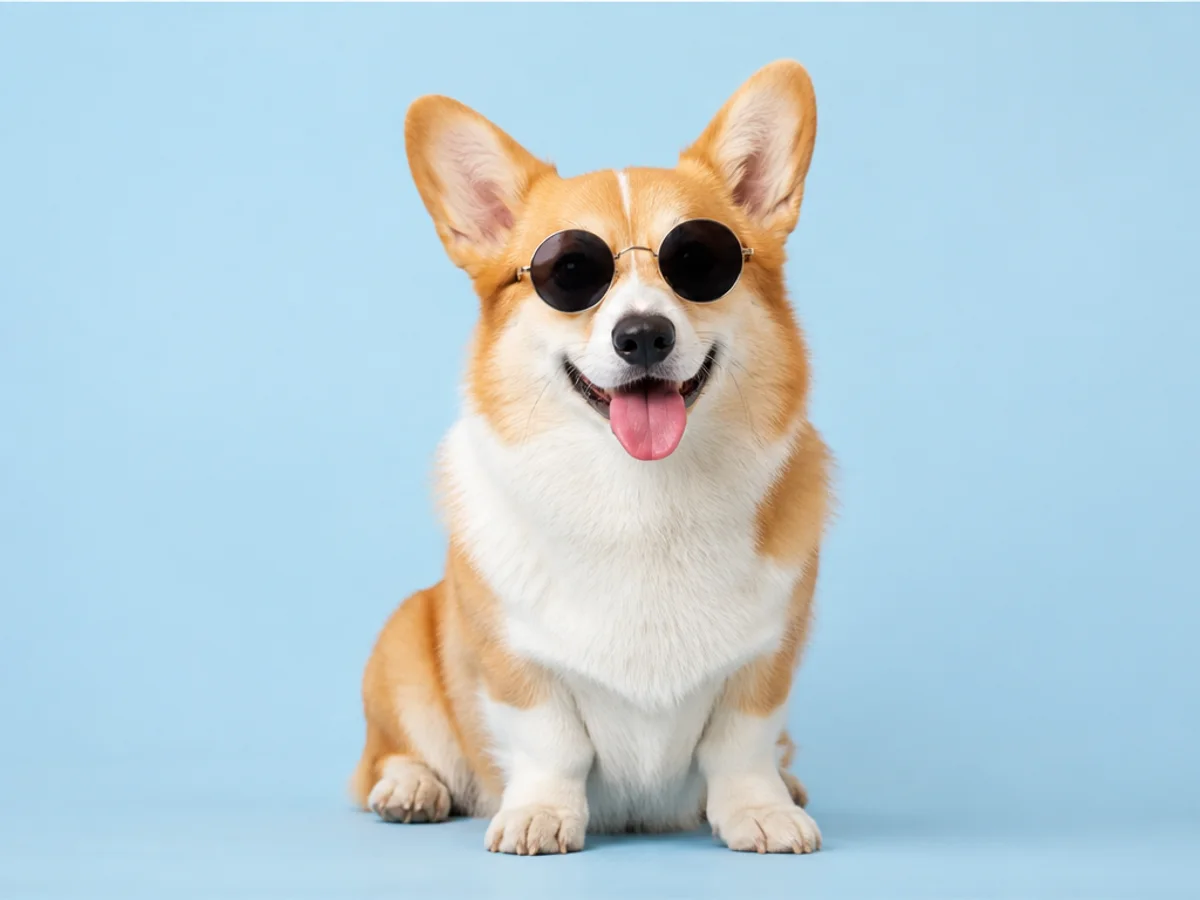 Antes y después de sustituir las gafas de sol de un corgi por un sombrero de paja con IA
