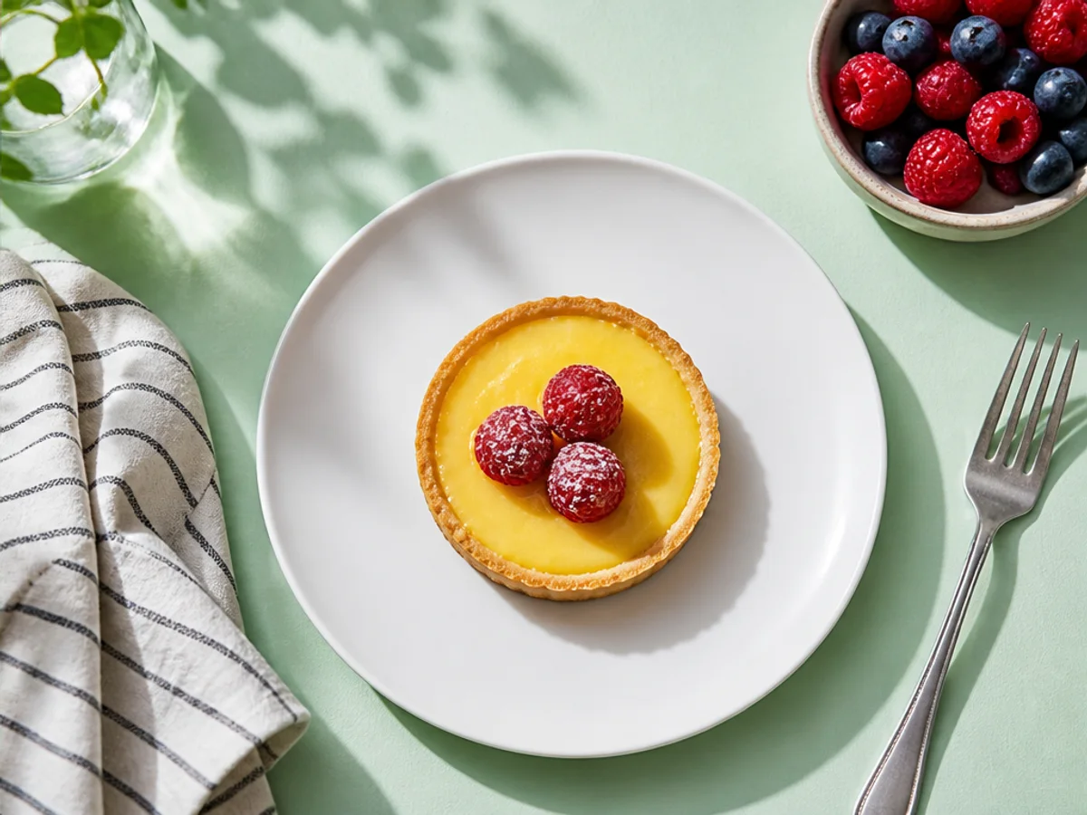 Foto gastronómica antes y después de reemplazar un cruasán por una tarta de limón