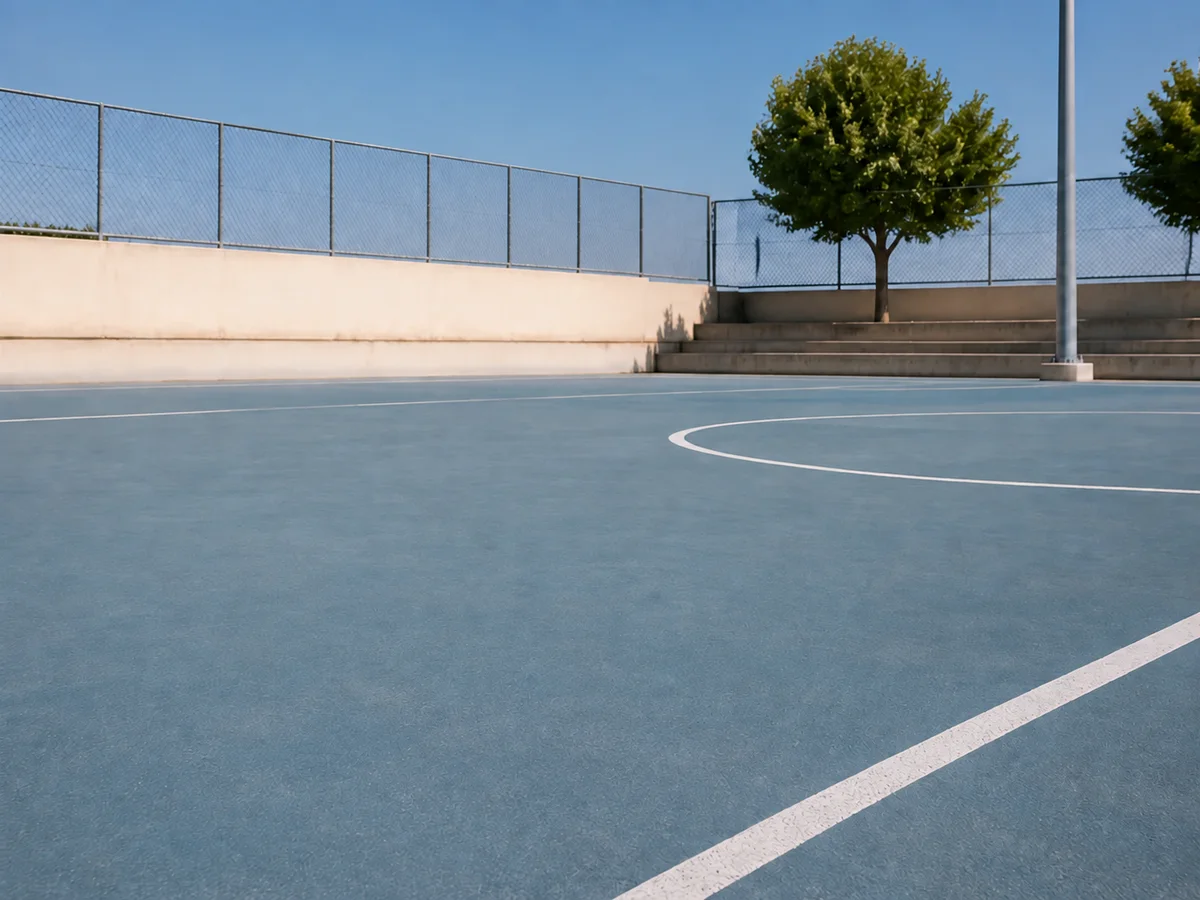 Pista deportiva antes y después de quitar un cono naranja con Magic Eraser