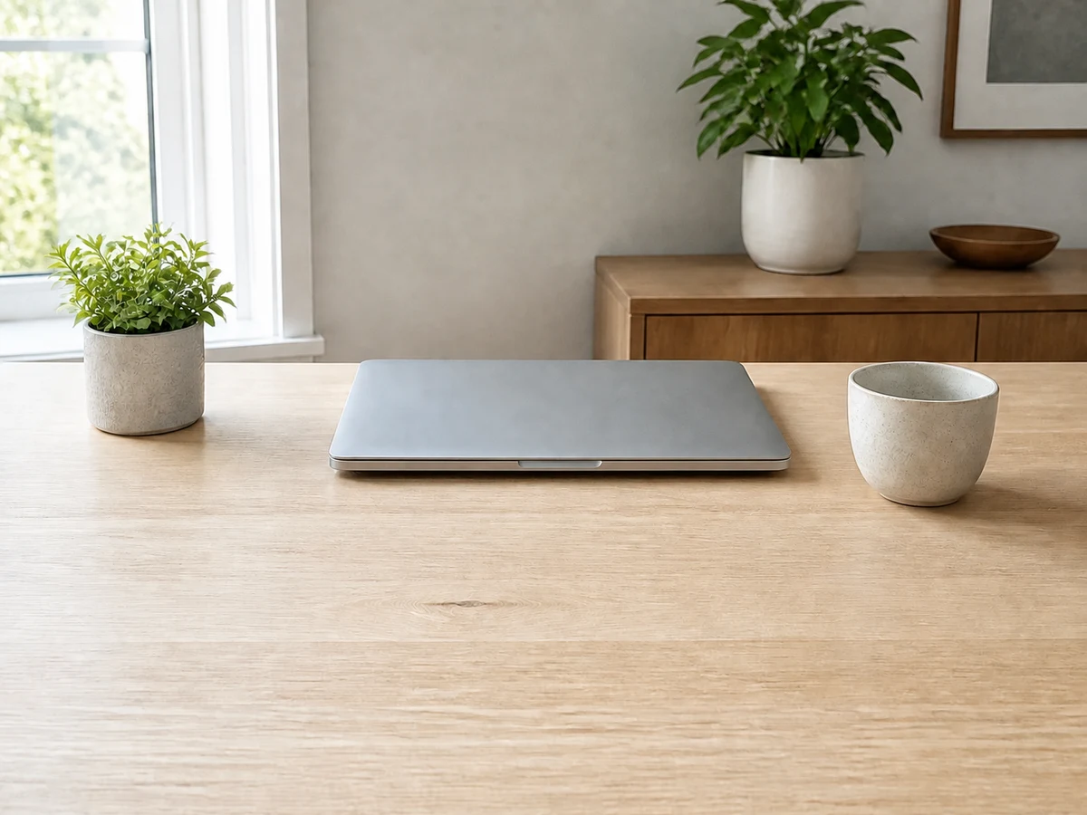 Clean home office desk after the unwanted cable has been removed