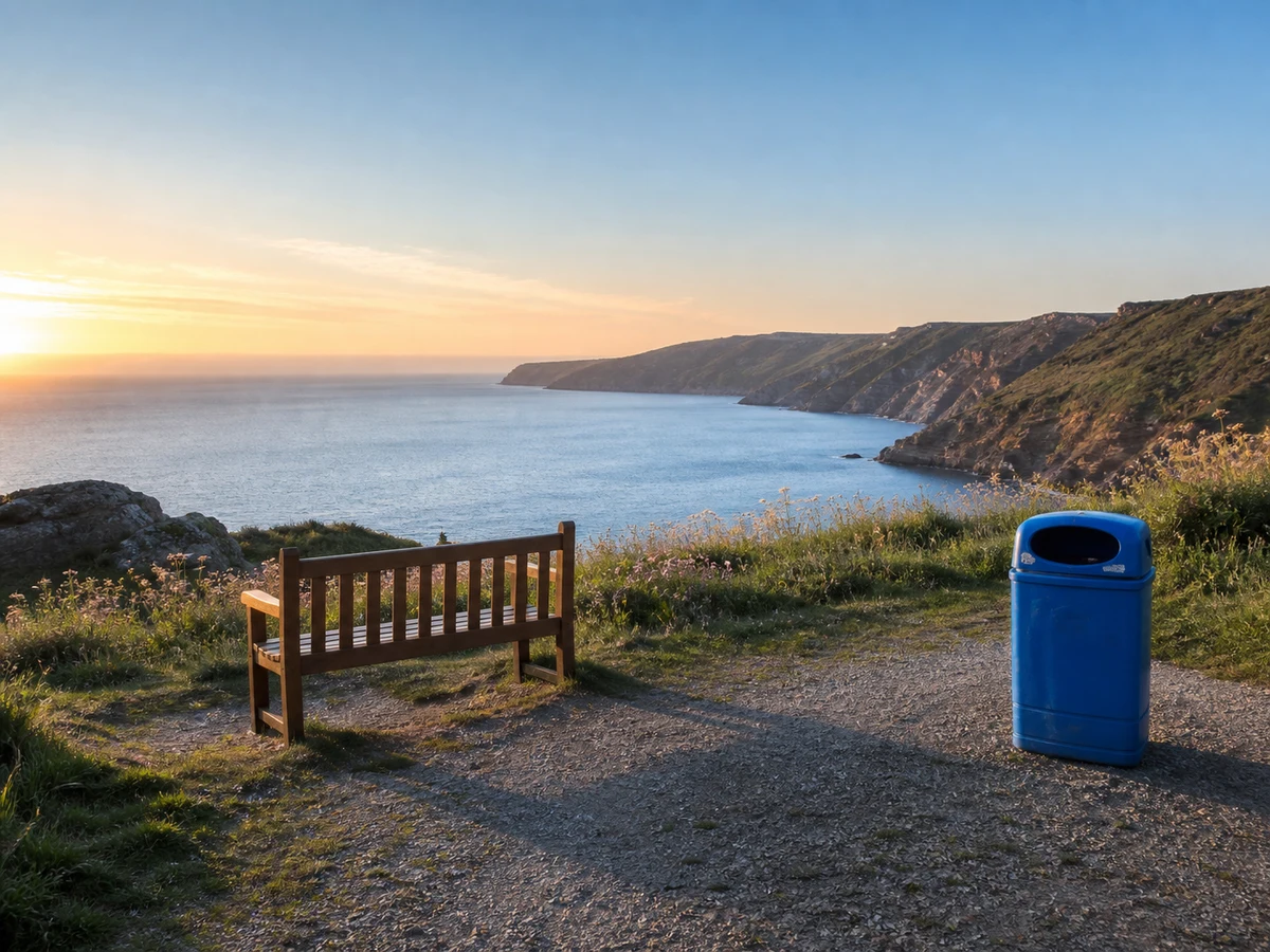 Coastal landscape before and after removing a trash bin