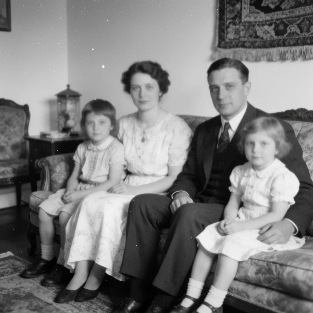 old family photo before enhancement using ai picture editor with poor lighting and distractions