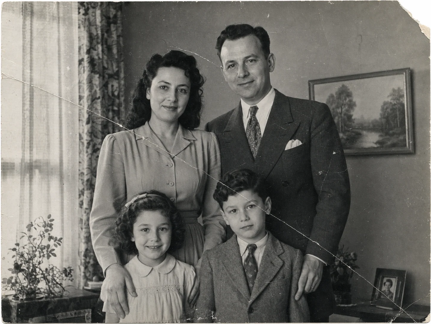 Damaged family photo restoration example