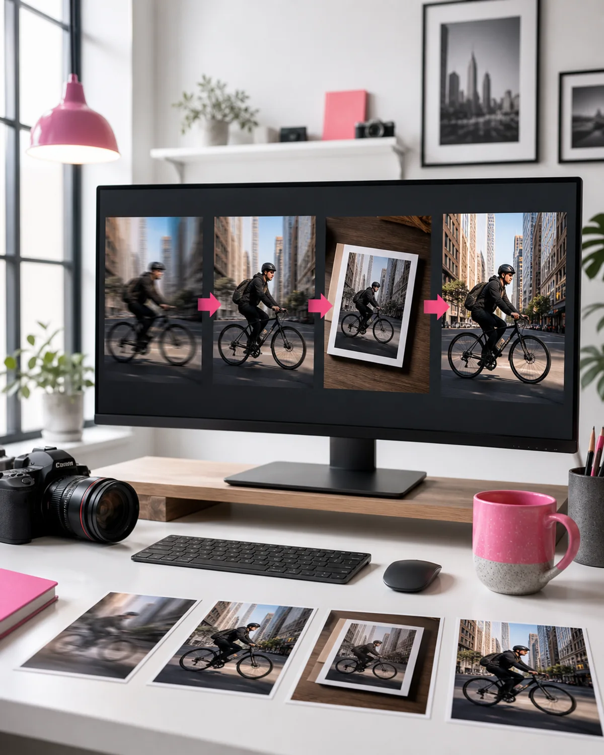 KI-Workflow vom unscharfen Radfahrerfoto zum klaren druckfertigen Bild